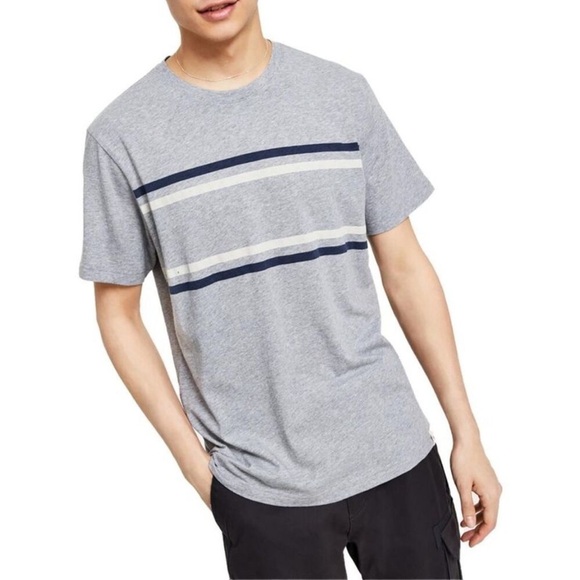 Sun + Stone Mens Gray Striped Cotton T-Shirt NWT - Picture 3 of 11